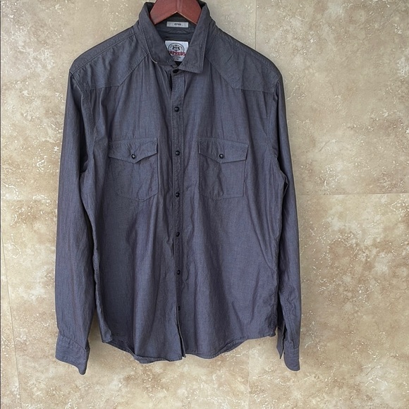 Express Men Shirt Button Up Long Sleeve Fitted 100% Cotton Pockets Gray Size XL - Picture 2 of 11